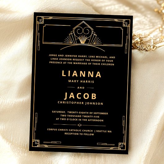 Art Deco Elegant Bruiloft Kaart