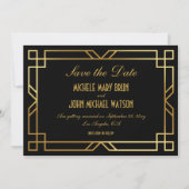 Art Deco Elegant Classic Gold Save the Date Black Kaart (Voorkant)