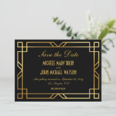 Art Deco Elegant Classic Gold Save the Date Black Kaart (Staand voorkant)
