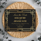 Art Deco Elegant Classic Gold Save the Date Black Kaart
