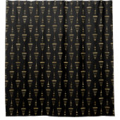 Art Deco Elegant Gold Chandelier Pattern Black Douchegordijn (Voorkant)