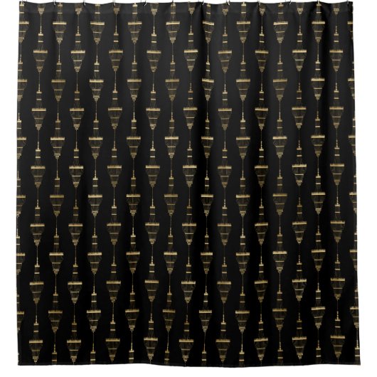 Art Deco Elegant Gold Chandelier Pattern Black Douchegordijn (Voorkant)
