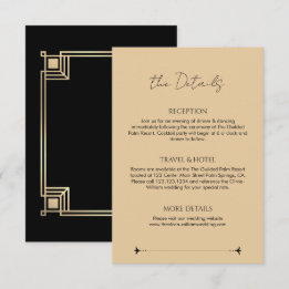 Art Deco Elegant Gold Frame Wedding Details Informatiekaartje