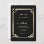 Art Deco Elegant Gold Frame Wedding Kaart (Voorkant)