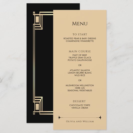 Art Deco Elegant Gold Frame Wedding Menu (Voorkant / Achterkant)