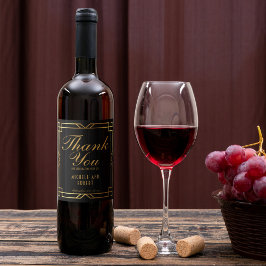 Art Deco Elegant Gold Lijst Black Wijn Etiket