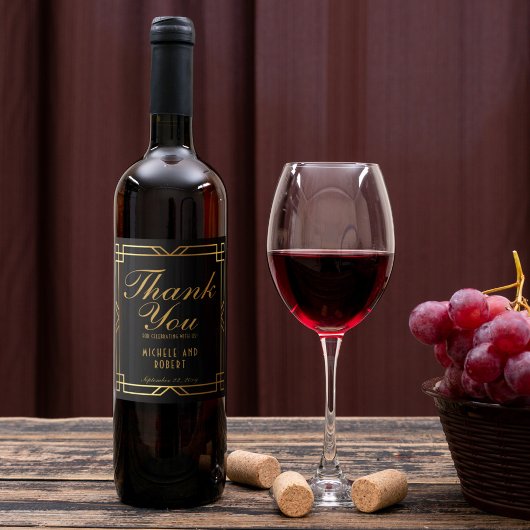 Art Deco  Elegant Gold Lijst Black Wijn Etiket