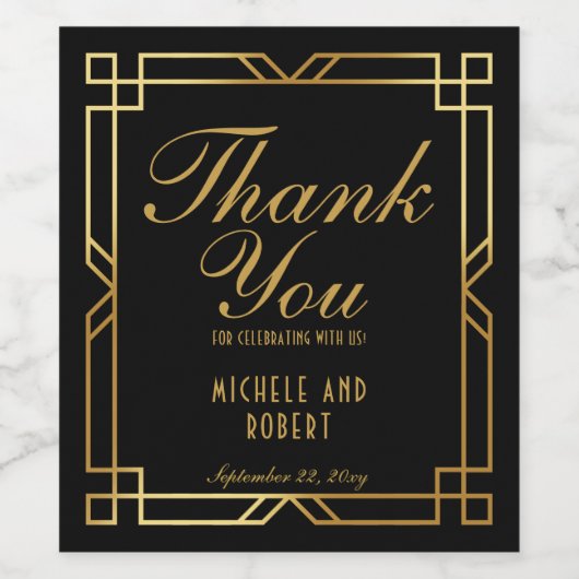 Art Deco  Elegant Gold Lijst Black Wijn Etiket (Enkel label)