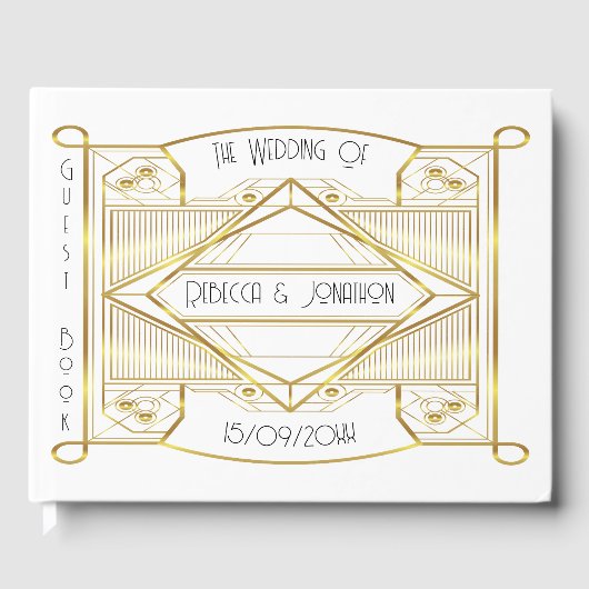 Art deco Elegant Goud en Wit Gastenboek (Voorkant)
