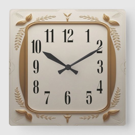 Art Deco Elegant Goud Vierkante Klok (Voorkant)