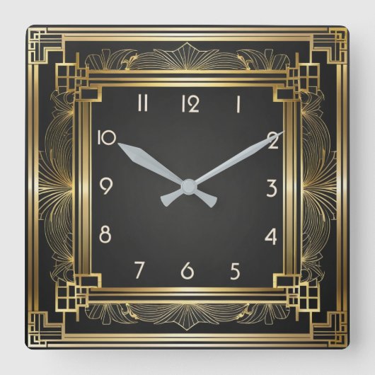 Art Deco Elegant Goud Vierkante Klok (Voorkant)