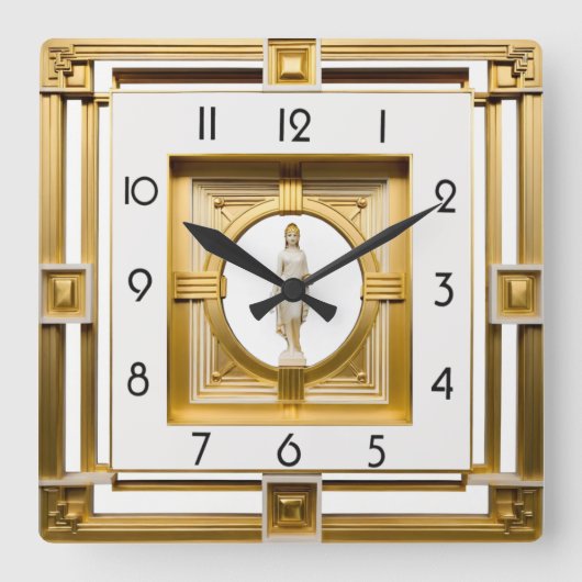 Art Deco elegant Goud Vierkante Klok (Voorkant)