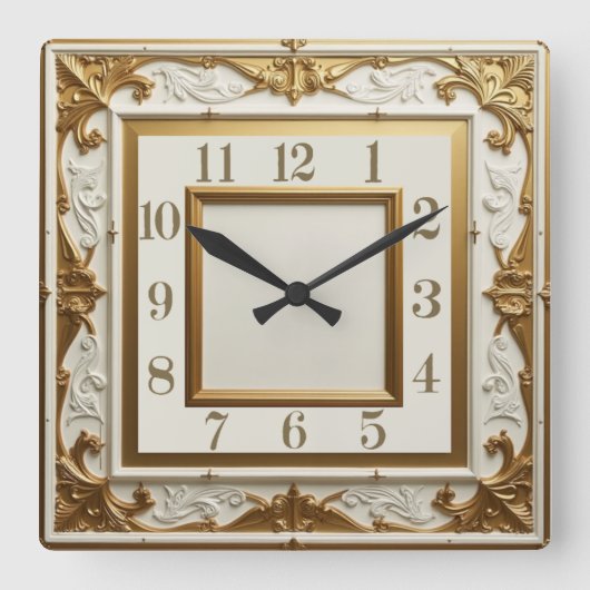 Art Deco Elegant Goud Vierkante Klok (Voorkant)