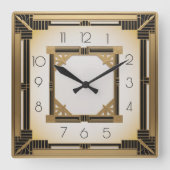 Art Deco Elegant Goud Vierkante Klok (Voorkant)