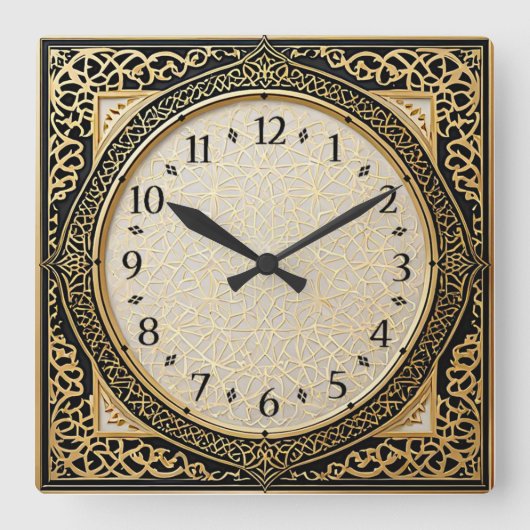 Art Deco Elegant Goud Vierkante Klok (Voorkant)