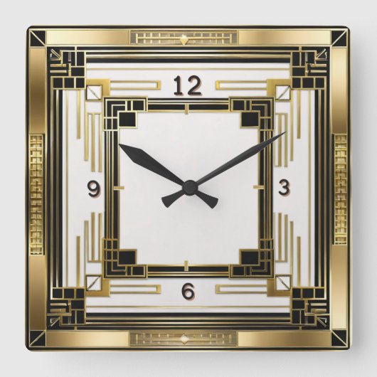 Art Deco Elegant Goud Vierkante Klok (Voorkant)