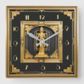 Art Deco Elegant Goud Vierkante Klok (Voorkant)