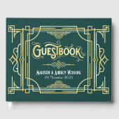 Art Deco Elegant Gouden Groene Gatsby jaren '20 Br Gastenboek (Voorkant)