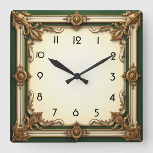 Art Deco Elegant Green  Vierkante Klok (Voorkant)