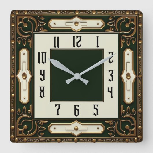 Art Deco Elegant Green Vierkante Klok (Voorkant)