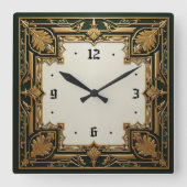 Art Deco Elegant Green Vierkante Klok (Voorkant)