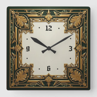 Art Deco Elegant Green Vierkante Klok