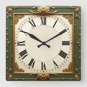 Art Deco Elegant Groen Vierkante Klok