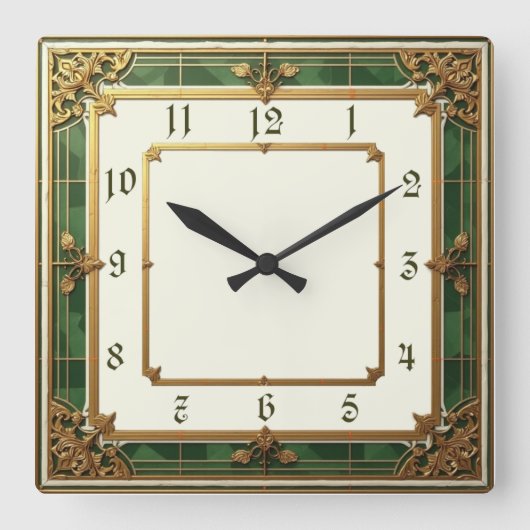 Art Deco Elegant Groen Vierkante Klok (Voorkant)