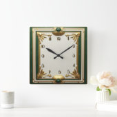 Art Deco Elegant Groen Vierkante Klok (Huis)