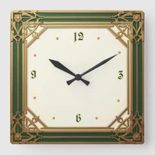 Art Deco Elegant Groen Vierkante Klok