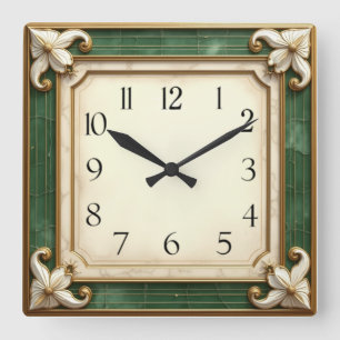 Art Deco Elegant Groen Vierkante Klok