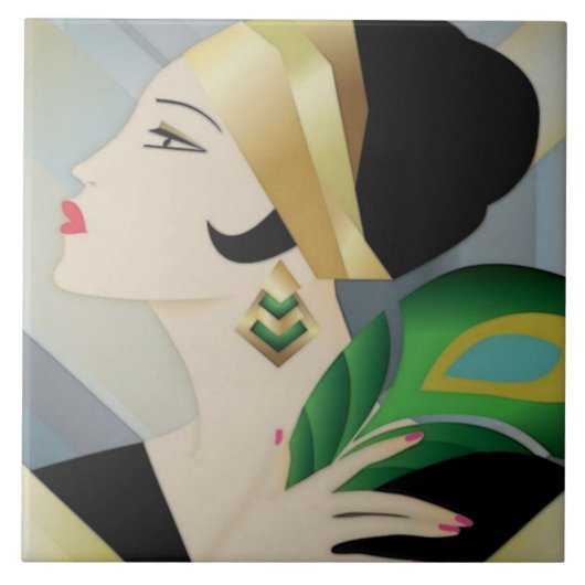 Art Deco Elegant Lady Decorative Wall Tegel Tegeltje (Voorkant)