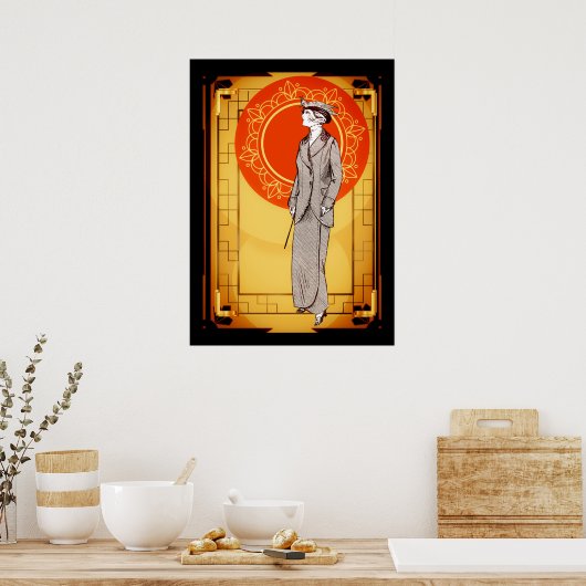  Art Deco Elegant Lady Poster (Keuken)