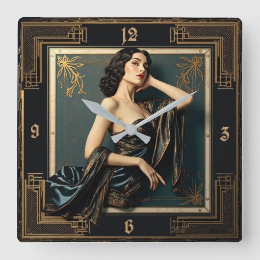 Art Deco Elegant Meisje Vierkante Klok (Voorkant)