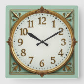 Art Deco Elegant Mint Vierkante Klok (Voorkant)