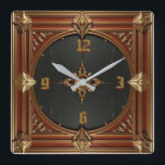 Art Deco Elegant Red Vierkante Klok<br><div class="desc">Great clock design. You will love it like others. Be free to use this design for other product you like or to customize and add your text. Follow me for more. Thank you. Have a nice day.</div>
