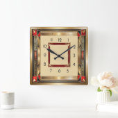 Art Deco elegant rood en goud Vierkante Klok (Huis)