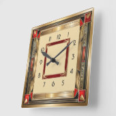 Art Deco elegant rood en goud Vierkante Klok (Hoek)