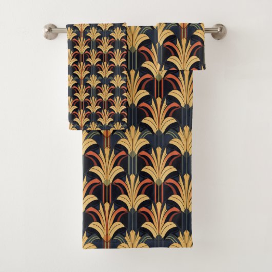 Art Deco Elegant Rood Goud Zwart Bad Handdoek (Insitu)