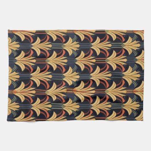 Art Deco Elegant Rood Goud Zwart Theedoek (Horizontaal)