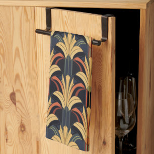 Art Deco Elegant Rood Goud Zwart Theedoek