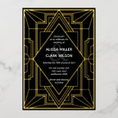 Art Deco Elegant Wedding Gold Folie Uitnodiging (Voorkant)