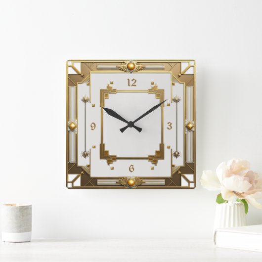 Art Deco Elegant wit en goud Vierkante Klok (Huis)