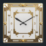 Art Deco Elegant wit en goud Vierkante Klok<br><div class="desc">Geweldig klokontwerp. Je zult het leuk vinden als anderen. U kunt dit ontwerp vrij gebruiken voor andere producten die u wilt of om jouw tekst aan te passen en toe te voegen. Volg me voor meer. Met vriendelijke groet. Een leuke dag.</div>