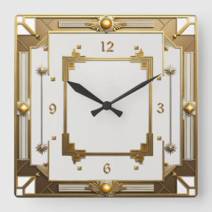 Art Deco Elegant wit en goud Vierkante Klok