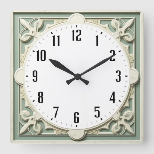 Art Deco Elegant Wit Vierkante Klok (Voorkant)
