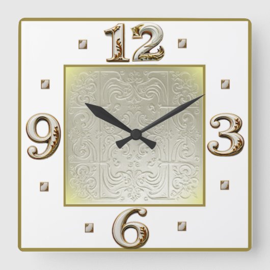 Art Deco Elegant Wit Vierkante Klok (Voorkant)