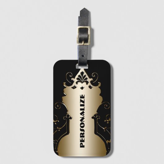 Art deco elegant zwart en goud Victoriaans Bagagelabel (Voorkant (verticaal))