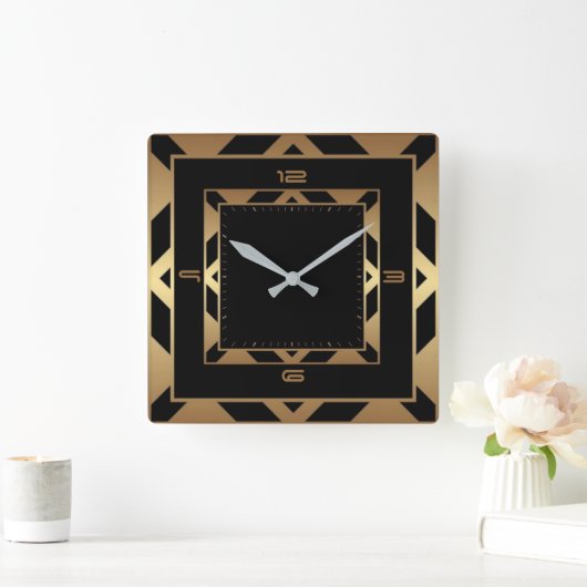 Art Deco-elegant zwart en goud Vierkante Klok (Huis)