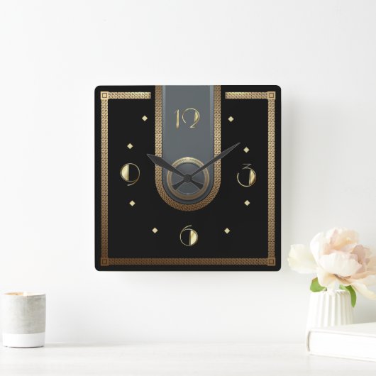 Art Deco-elegant zwart en goud Vierkante Klok (Huis)